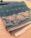 Green Kota Saree with Embroidery Work,  Unstitched Blouse Piece, Perfect For Summer, Daily Wear Saree-1