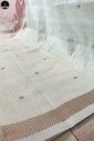 White Maheswari Saree With Thin Zari Border, Full Body Buta Work with Contrast Pink Unstitched Blouse Piece-3