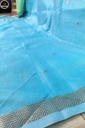Blue Maheswari Saree With Thin Zari Border, Full Body Buta Work with Contrast Green Unstitched Blouse Piece-3