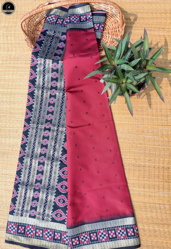 Maroon Kotki Silk Saree, Black Border with Golden Thread Design, All Over Buta Work  for Women-1