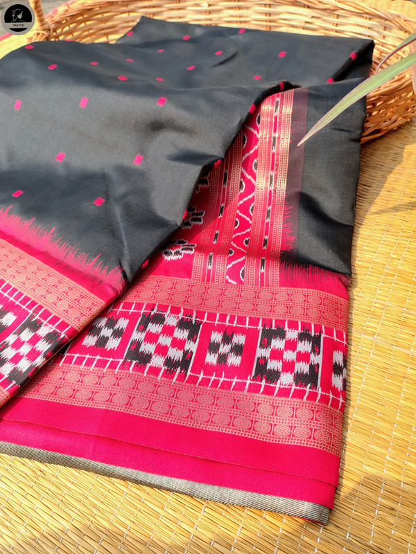 Black Kotki Silk Saree, Red Border with Golden Thread Design, All Over Buta Work  for Women-0