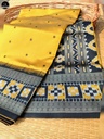 Yellow Kotki Silk Saree, Black Border with Golden Thread Design, All Over Buta Work  for Women-0