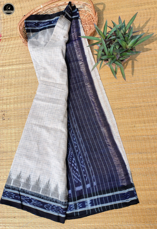 White Pure  Ikat Cotton , All Over Kotki Weave with Stricking  Black Border, Ready To Wear for Women-2