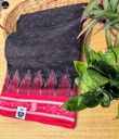 Black  Pure  Ikat Cotton , All Over Kotki Weave with Stricking  Red  Border, Ready To Wear for Women-1
