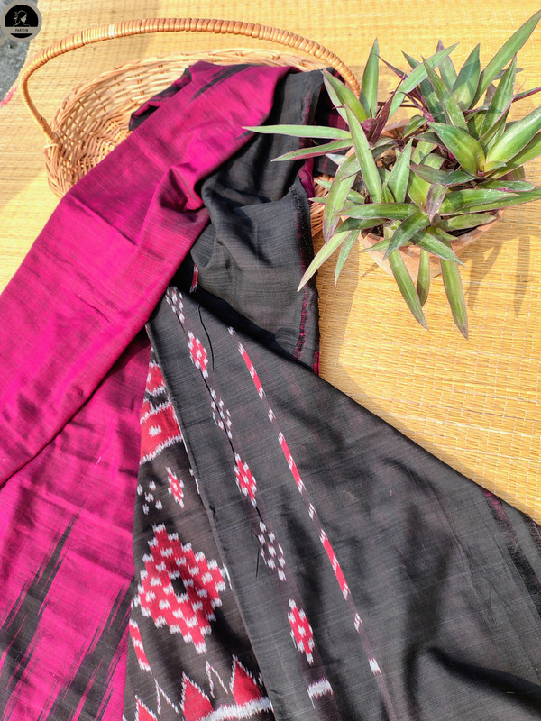 Purple Pure  Ikat Cotton , All Over Kotki Weave with Unstitched Blouse, Ready To Wear Saree for Women-2