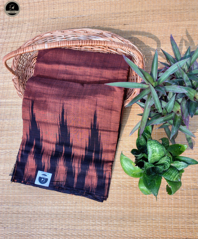 Brown Pure  Ikat Cotton , All Over Kotki Weave with Unstitched Blouse, Ready To Wear Saree for Women-0