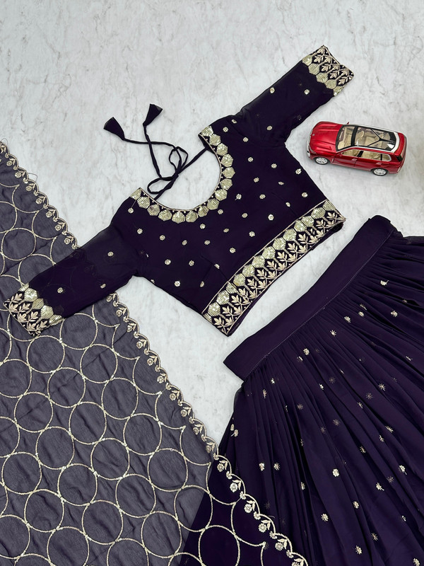 Lehenga Choli Heavy Embroidery Thread & Sequence Work FOX Georgette & Micro Cotton "Dark BLUE" For Women-1