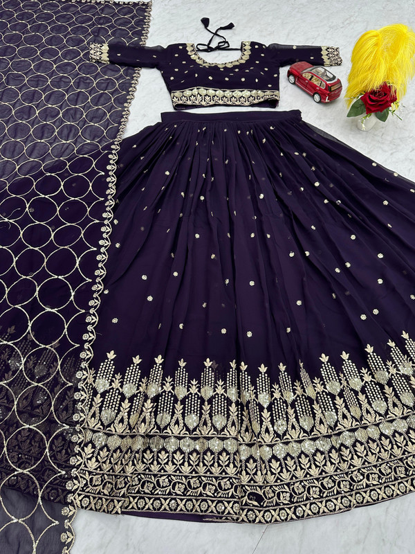 Lehenga Choli Heavy Embroidery Thread & Sequence Work FOX Georgette & Micro Cotton "Dark BLUE" For Women-2