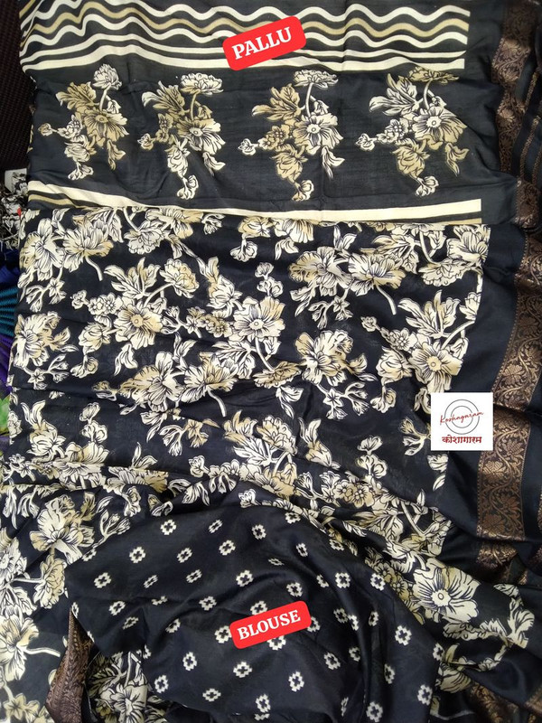 Digital Print Dola Silk Black & White with light yellowish shed for Women-1