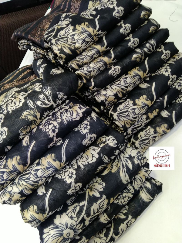 Digital Print Dola Silk Black & White with light yellowish shed for Women-2