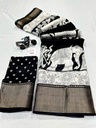 Kalamkari Dola Silk Black & White with Kalamkari Print for Women-2