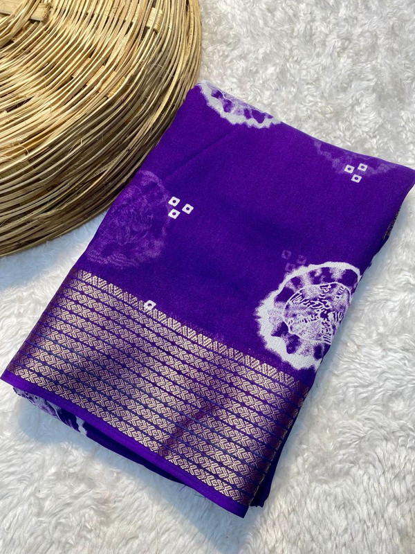 Marsh Mellow Queen (Jequard Border) Moss Chifon Purple Special for Women-1