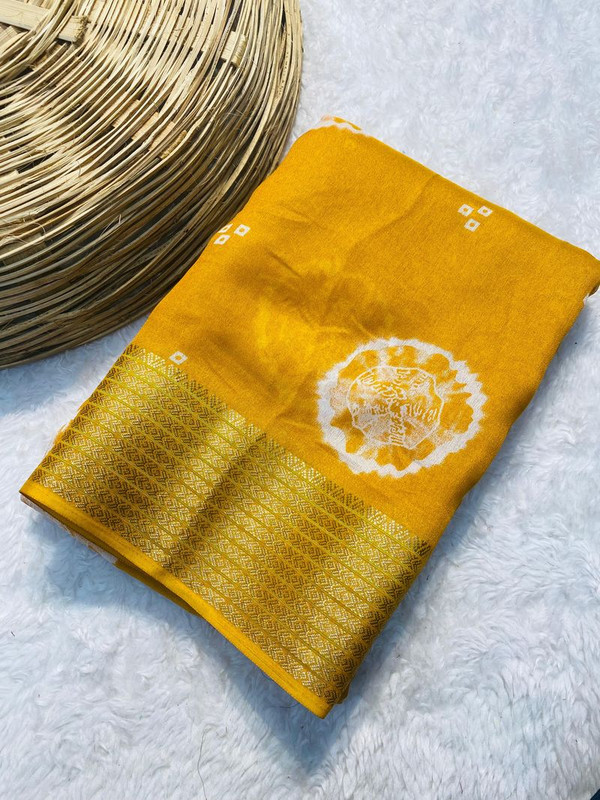 Marsh Mellow Queen (Jequard Border) Moss Chifon Yellow Special for Women-0