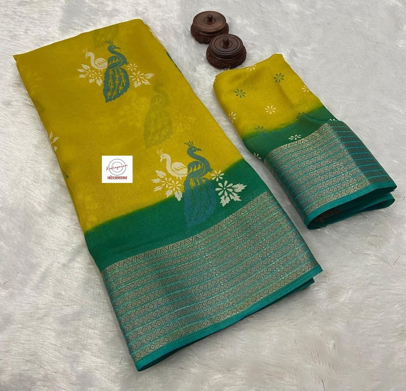 Peacock Marshmallow Yellow with Green border for Women-1