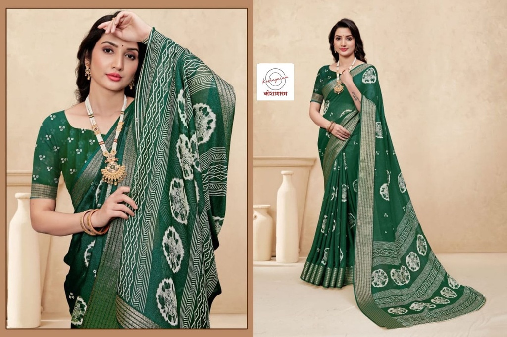Marsh Mellow Queen (Jequard Border) Moss Chifon Green Special for Women-1