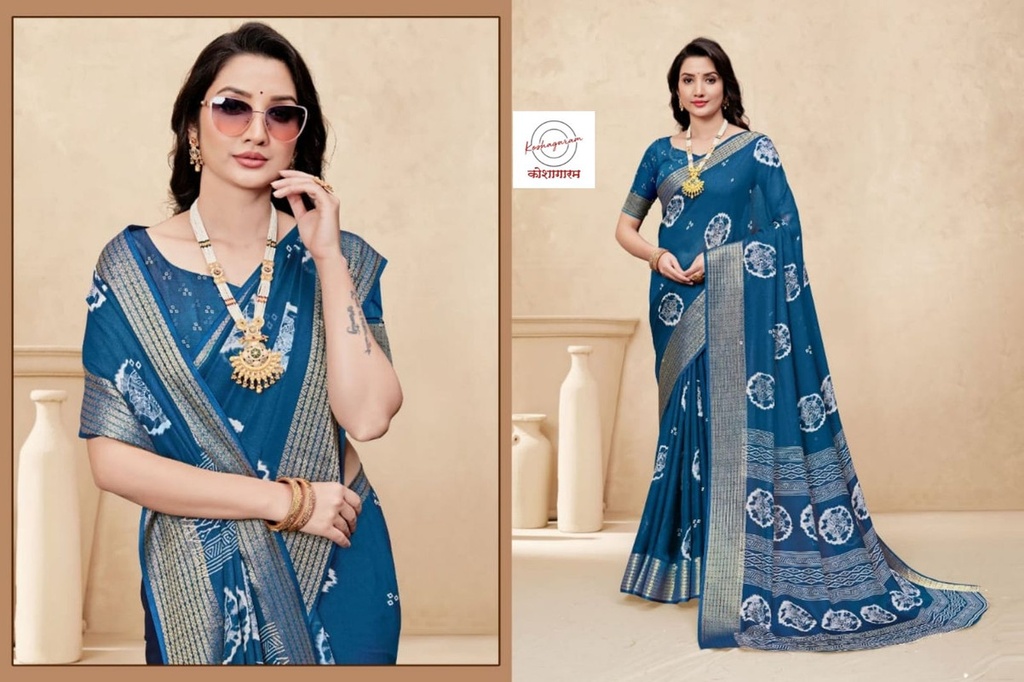 Marsh Mellow Queen (Jequard Border) Moss Chifon Navy Blue Special for Women-1