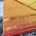 Cotton Blend Yellow Gadwal Saree with All-Over Checked Design - Perfect for All Seasons-2