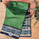 Green Kotki Silk Saree, Black Border with Golden Thread Design, All Over Buta Work  for Women