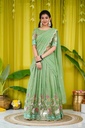 Lehenga Choli Heavy Embroidery Thread work Chinon & Micro Cotton "Pista" for Women