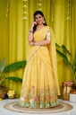 Lehenga Choli Heavy Embroidery Thread work Chinon & Micro Cotton "Yellow" for Women