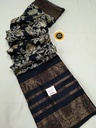 Digital Print Dola Silk Black & White with light yellowish shed for Women