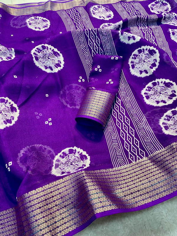 Marsh Mellow Queen (Jequard Border) Moss Chifon Purple Special for Women