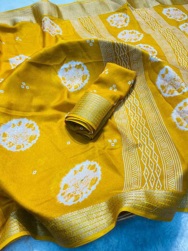 Marsh Mellow Queen (Jequard Border) Moss Chifon Yellow Special for Women