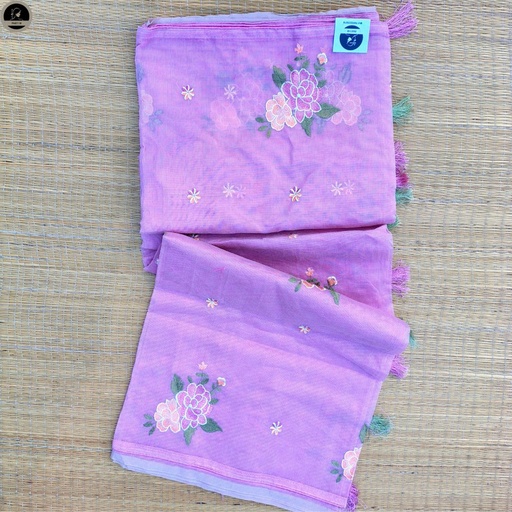 [E-COM-CK-007] Pink Kota Saree with Embroidery Work,  Unstitched Blouse Piece, Perfect For Summer, Daily Wear Saree