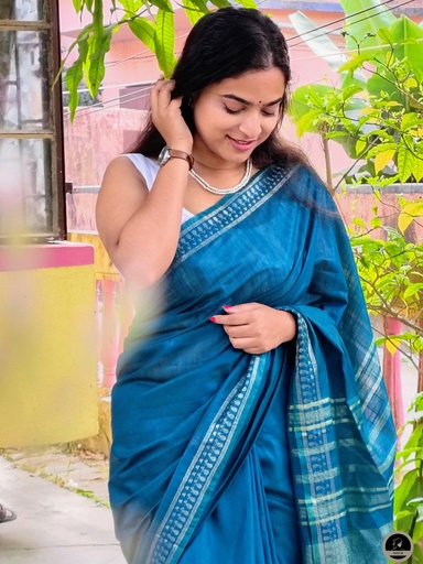 [E-COM-BC-007] Bhagalpuri Daily Wear Saree, Plain Rama Green Colour Body with Designed Border, Comforable for Summer