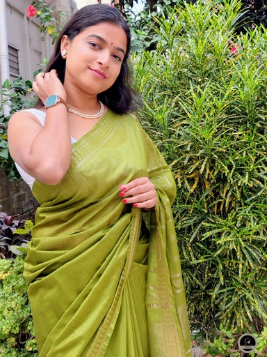 [E-COM-BC-012] Bhagalpuri Daily Wear Saree, Plain Green Colour Body with Designed Border, Comforable for Summer