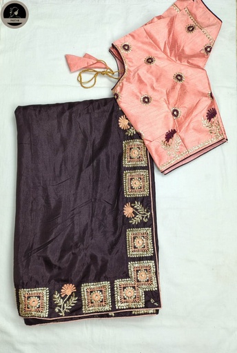[E-COM-FS-001] Ready To Wear Fancy Silk Saree, Brown Colour Body with Designed Blouse Attached for Occassional Wear