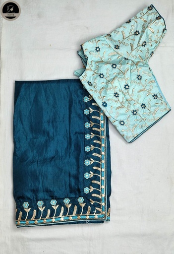 [E-COM-FS-005] Ready To Wear Fancy Silk Saree, Blue Colour Body with Designed Blouse Attached for Occassional Wear