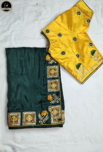 [E-COM-FS-009] Ready To Wear Fancy Silk Saree, Green Colour Body with Designed Blouse Attached for Occassional Wear