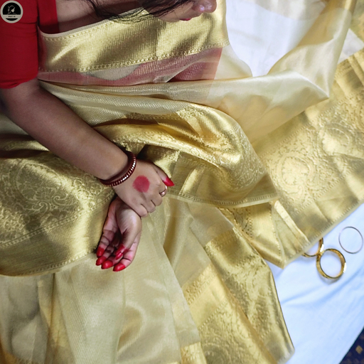 [E-COM-TS-009] Tissue Silk Saree, Golden Colour Body with Golden Zari Border for Ocassional Wear, Unstitched Blouse