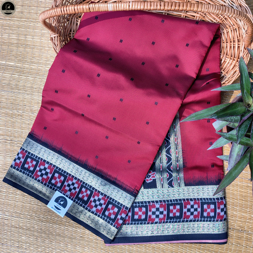 [E-COM-KTS-014] Maroon Kotki Silk Saree, Black Border with Golden Thread Design, All Over Buta Work  for Women