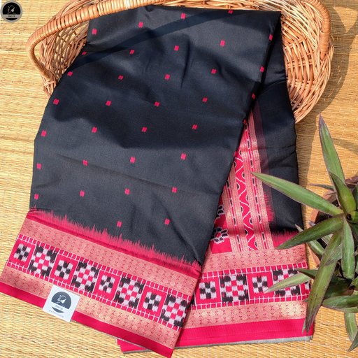 [E-COM-KTS-015] Black Kotki Silk Saree, Red Border with Golden Thread Design, All Over Buta Work  for Women