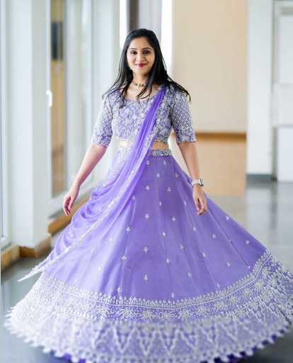 [E-COM-KoshaLehengaLavender-153] Lehenga Choli Heavy Embroidery Sequence work Pure Chinon & Micro Cotton "Lavender" for Women
