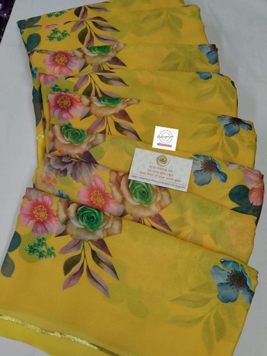 [E-COM-Koshagaram-110EAI10060024-67] Yellow Chiffon Saree for Women