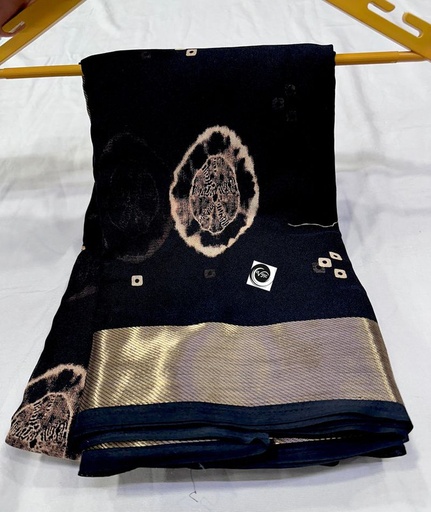 [E-COM-Koshagaram-280ECJ11070024-33] Marsh Mellow Queen (Jequard Border) Moss Chifon Black Special for Women