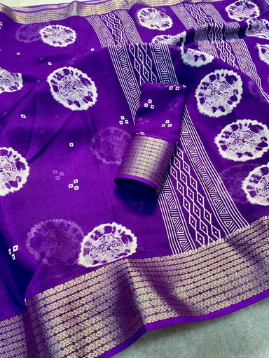 [E-COM-Koshagaram-280ECJ11070024-34] Marsh Mellow Queen (Jequard Border) Moss Chifon Purple Special for Women