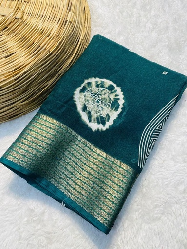 [E-COM-Koshagaram-280ECJ11070024-36] Marsh Mellow Queen (Jequard Border) Moss Chifon Green Special for Women