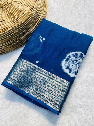 [E-COM-Koshagaram-280ECJ11070024-37] Marsh Mellow Queen (Jequard Border) Moss Chifon Navy Blue Special for Women