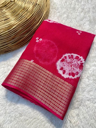 [E-COM-Koshagaram-280ECJ11070024-39] Marsh Mellow Queen (Jequard Border) Moss Chifon Red Special for Women