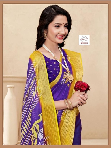 [E-COM-Koshagaram-100FBJ010GIJ25-02] Peacock Marshmallow purple with Yellow border for Women
